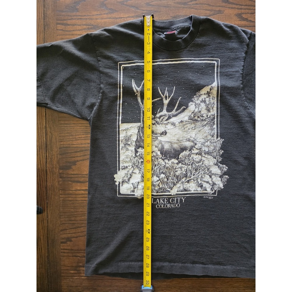 90s Vintage Single Stitch Fruit of the Loom Lake City CO Deer Graphic Tee L - Picture 5 of 6